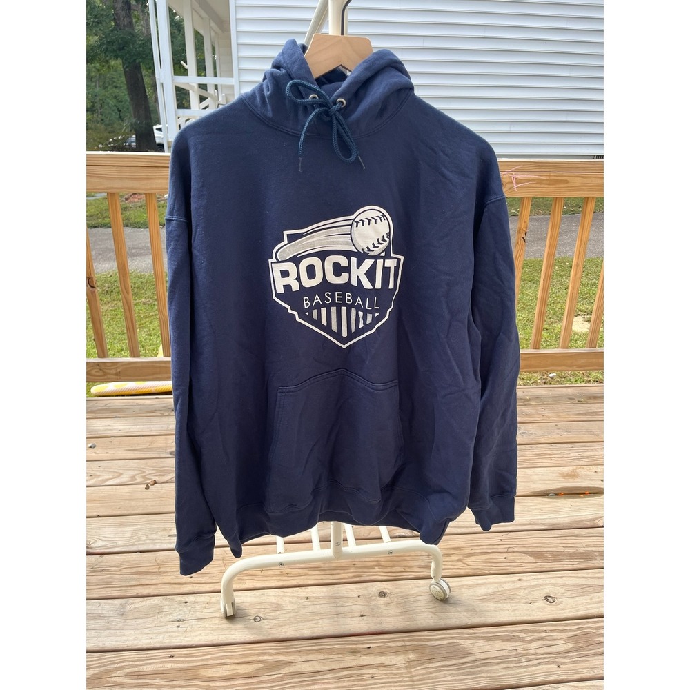 Port & Company Rockit Baseball Hoodie Mens XL Navy Blue Essential Fleece